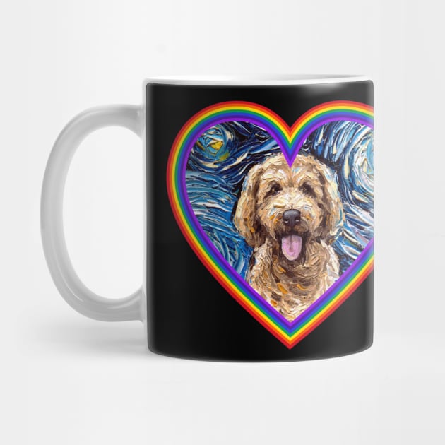 Goldendoodle inside a rainbow heart by sagittariusgallery